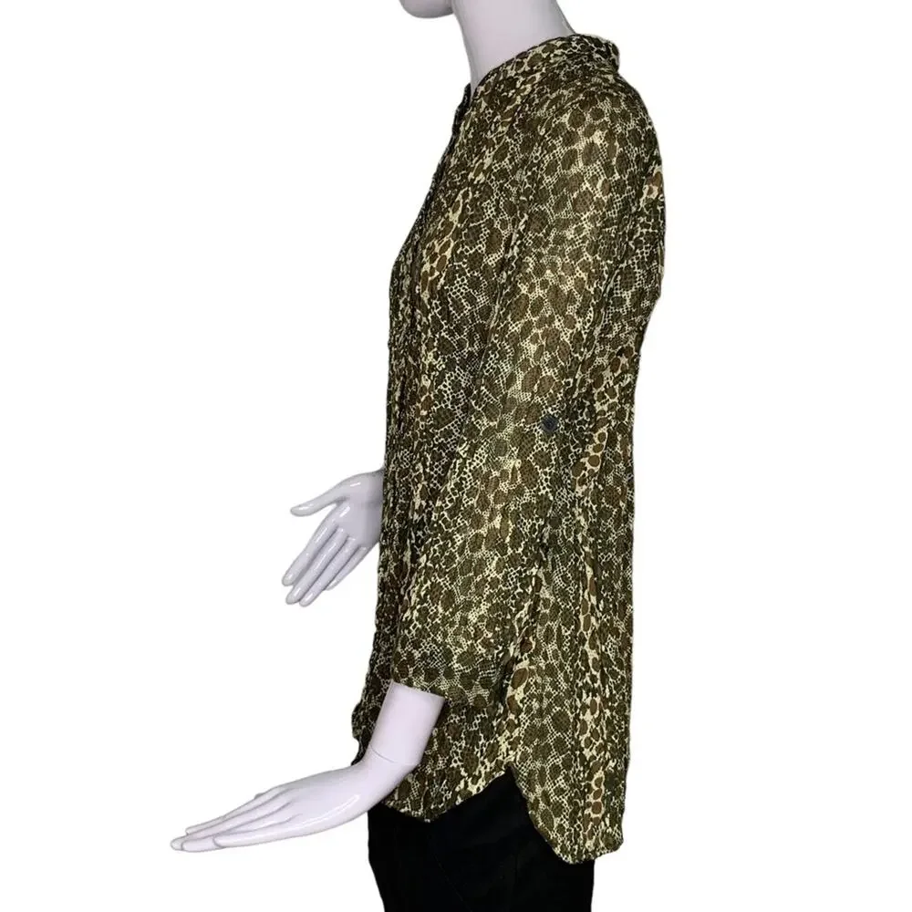 Kim Rogers Top Button Down Size M Brown Animal Print